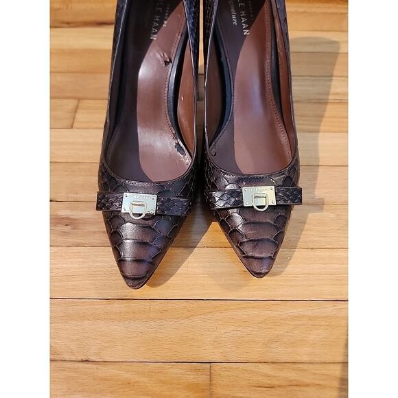 Cole Haan Grand OS Signature Brown Patent Leather High Heel Pump Size 7 B Snake - Picture 2 of 13